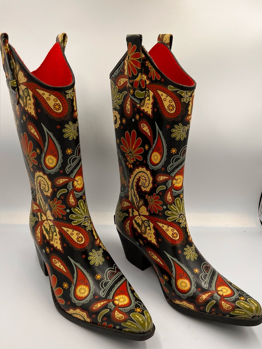 Corkys Paisley-Print Black & Red Western Rain Boots